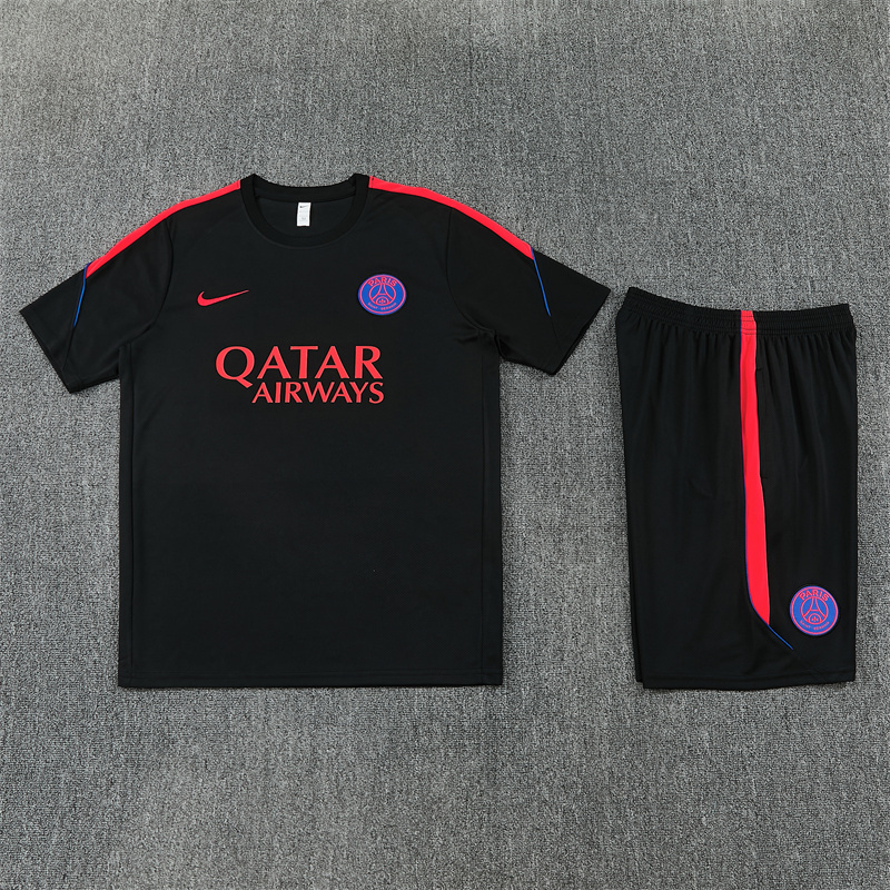 26/27 PSG Black Short Sleeve Tracksuits PSG