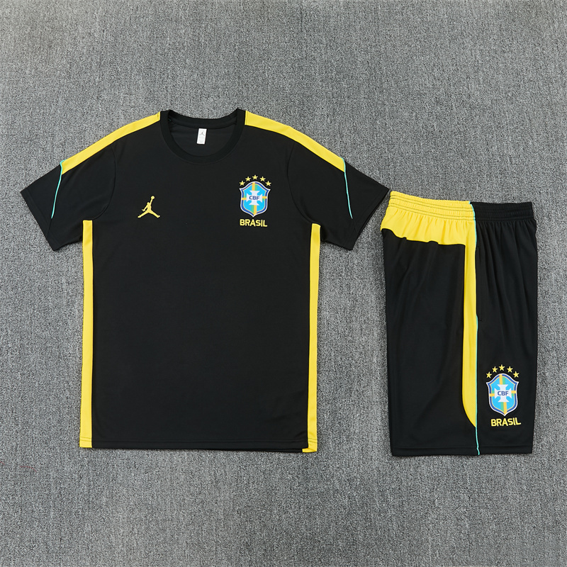 26/27 Jordan Brazil Black and Yellow Short Sleeve Tracksuits
