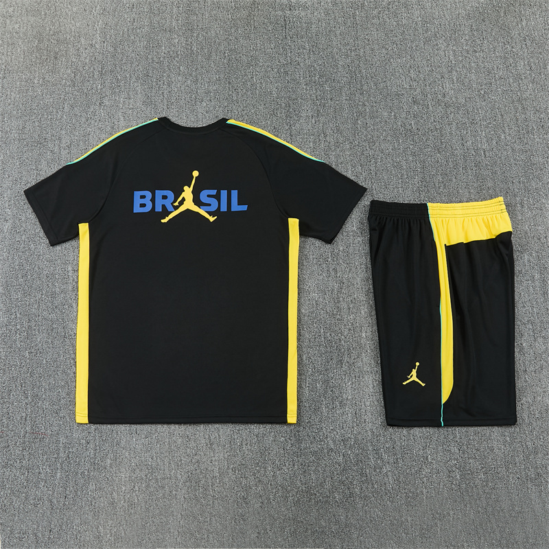 26/27 Jordan Brazil Black and Yellow Short Sleeve Tracksuits