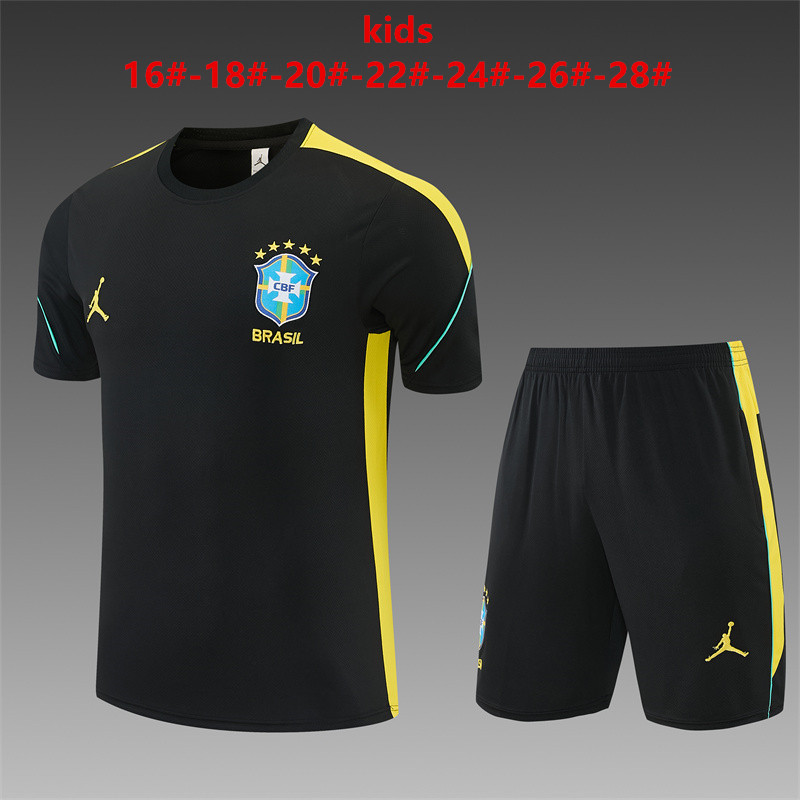 26/27 Jordan Brazil Black and Yellow Short Sleeve Tracksuits