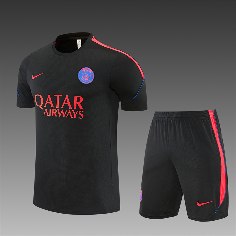 26/27 PSG Black Short Sleeve Tracksuits PSG