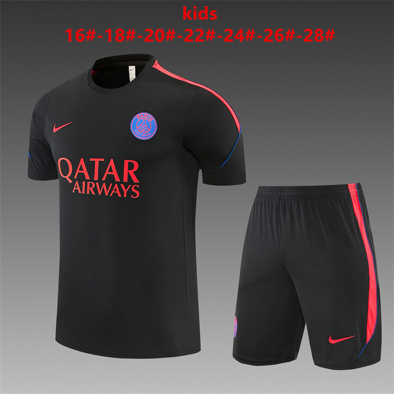 26/27 PSG Black Short Sleeve Tracksuits PSG