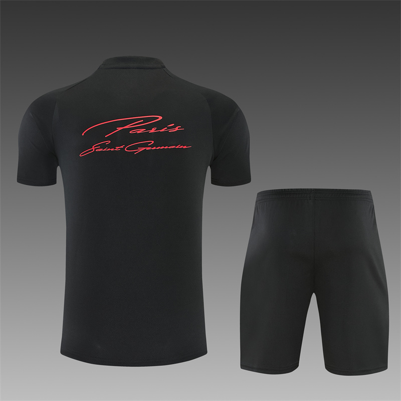 26/27 PSG Black Short Sleeve Tracksuits PSG