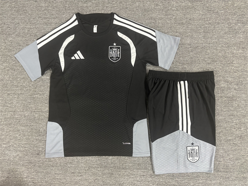 26/27 Spain Black Short Sleeve Tracksuits