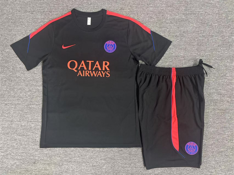26/27 PSG Black Short Sleeve Tracksuits PSG