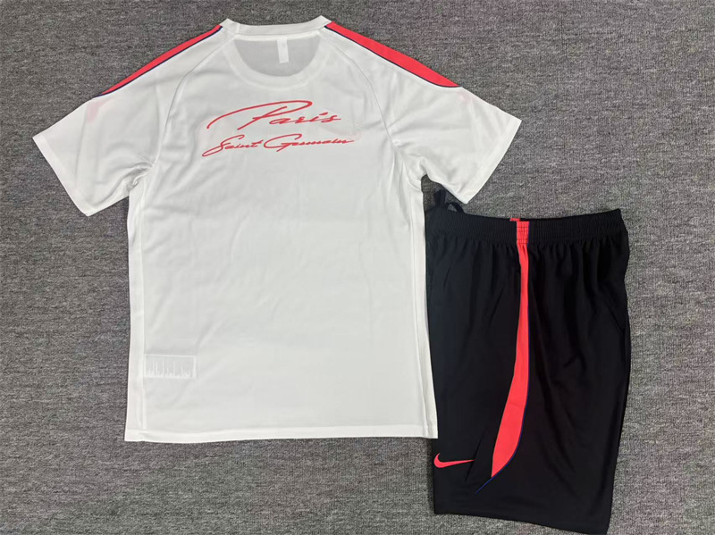 26/27 PSG White Short Sleeve Tracksuits PSG