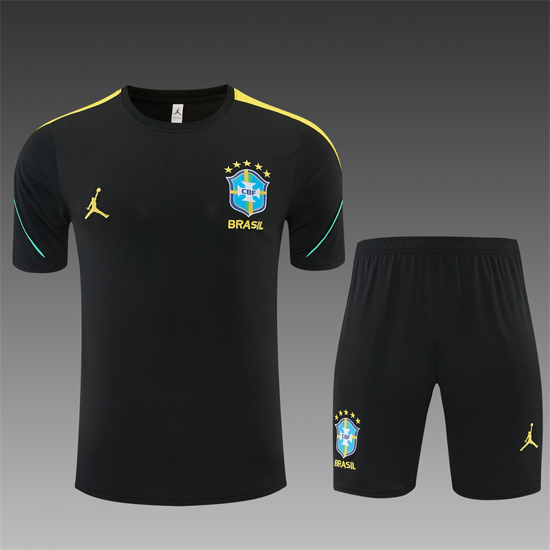 26/27 Jordan Brazil Black and Yellow Short Sleeve Tracksuits