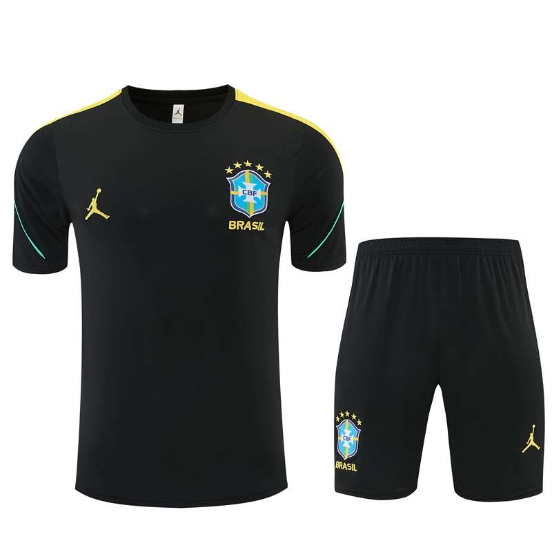 26/27 Jordan Brazil Black and Yellow Short Sleeve Tracksuits