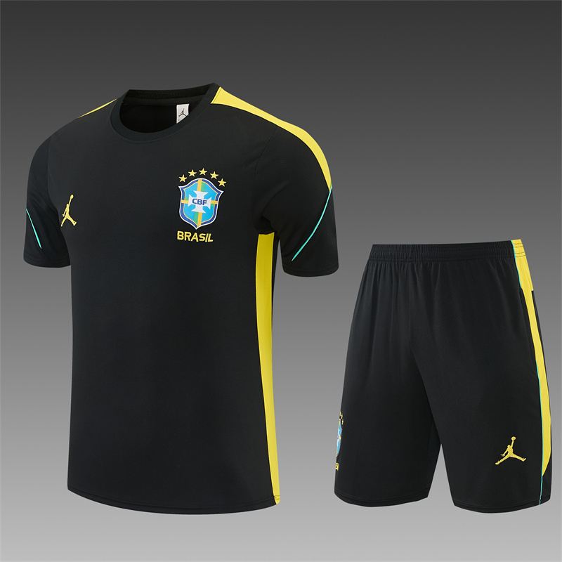 26/27 Jordan Brazil Black and Yellow Short Sleeve Tracksuits