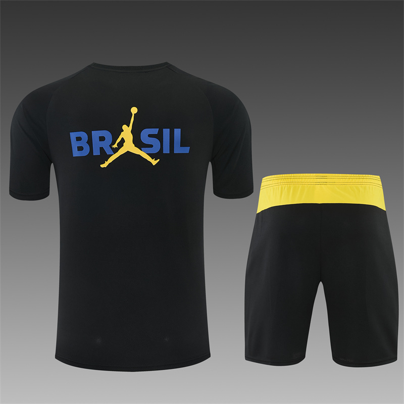 26/27 Jordan Brazil Black and Yellow Short Sleeve Tracksuits