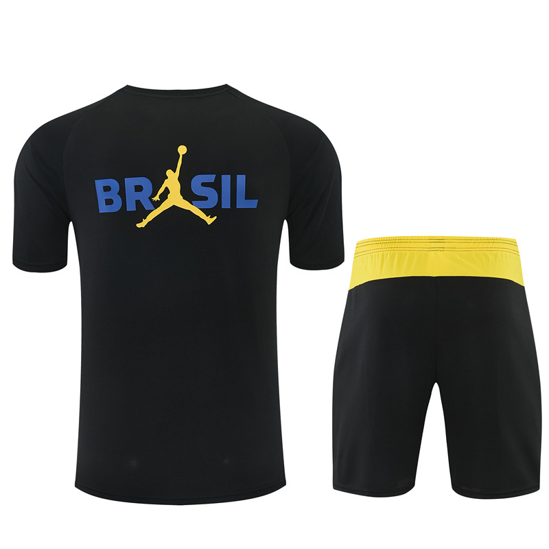26/27 Jordan Brazil Black and Yellow Short Sleeve Tracksuits