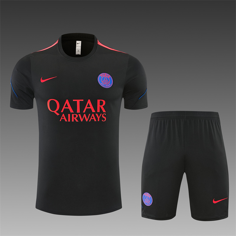 26/27 PSG Black Short Sleeve Tracksuits PSG