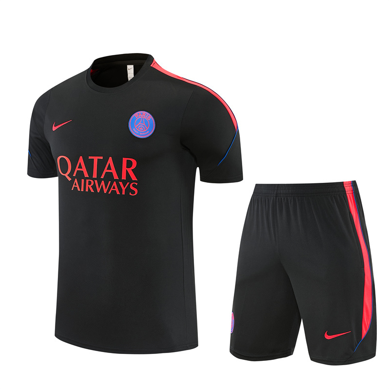 26/27 PSG Black Short Sleeve Tracksuits PSG
