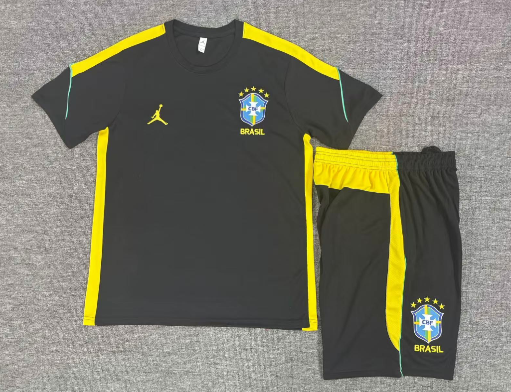 26/27 Jordan Brazil Black and Yellow Short Sleeve Tracksuits