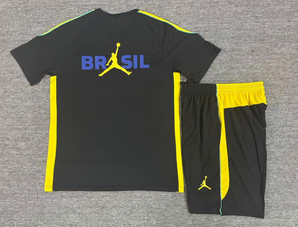 26/27 Jordan Brazil Black and Yellow Short Sleeve Tracksuits