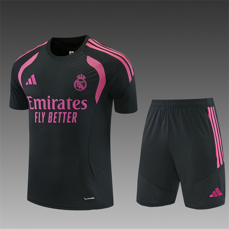 26/27 Real Madrid Black with Fuchsia Short Sleeve Tracksuits