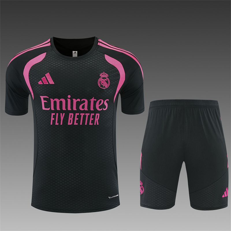 26/27 Real Madrid Black with Fuchsia Short Sleeve Tracksuits
