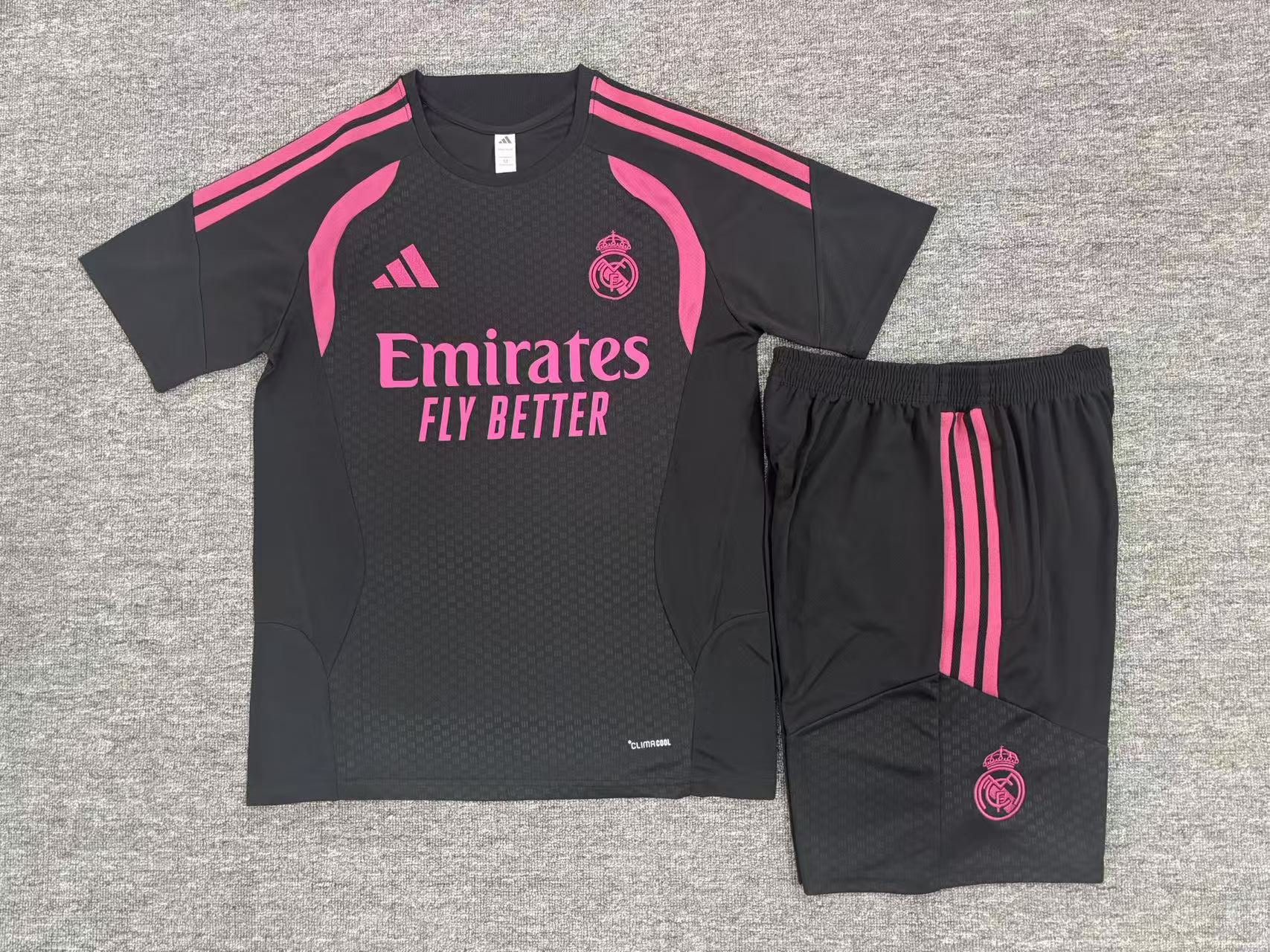 26/27 Real Madrid Black with Fuchsia Short Sleeve Tracksuits