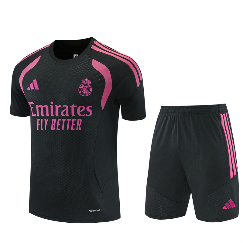 26/27 Real Madrid Black with Fuchsia Short Sleeve Tracksuits