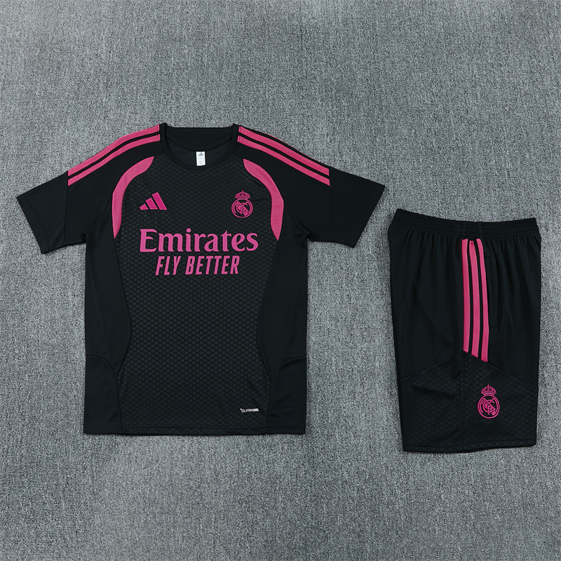 26/27 Real Madrid Black with Fuchsia Short Sleeve Tracksuits