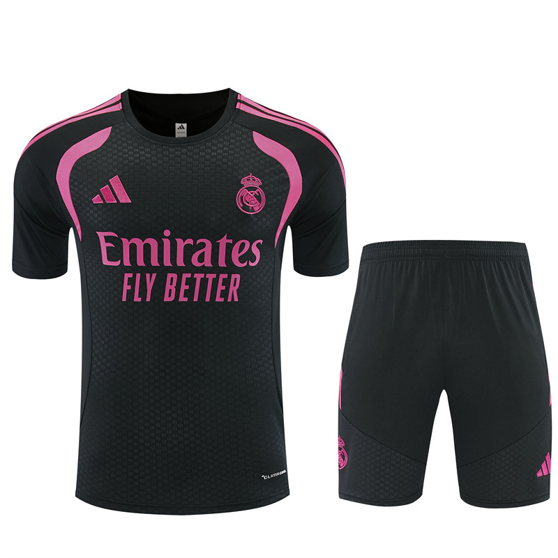 26/27 Real Madrid Black with Fuchsia Short Sleeve Tracksuits