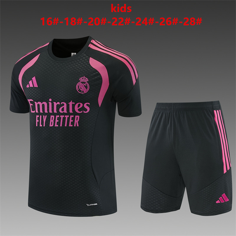 26/27 Real Madrid Black with Fuchsia Short Sleeve Tracksuits