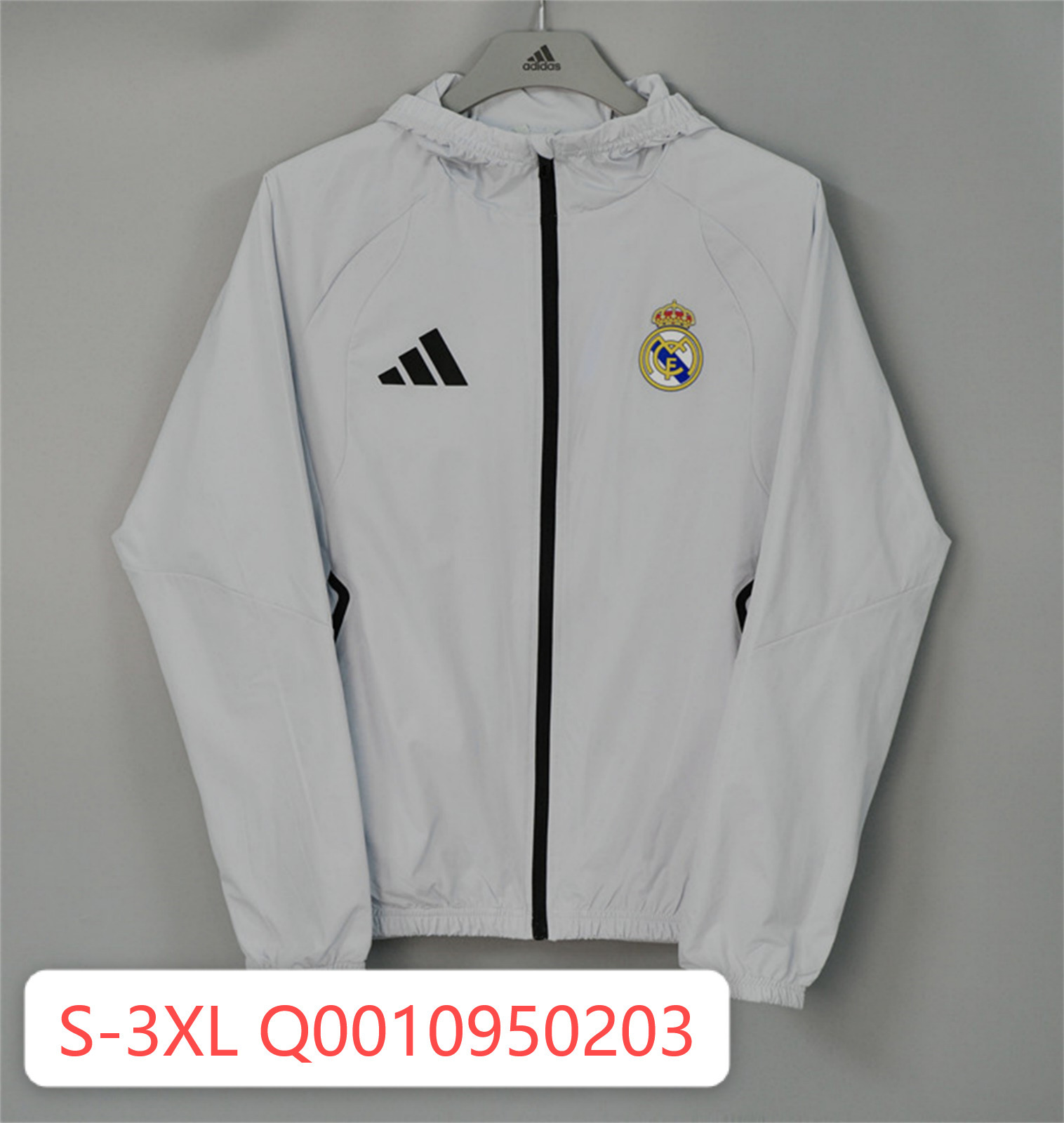 26/27 Real Madrid Light Grey Hooded Windbreaker