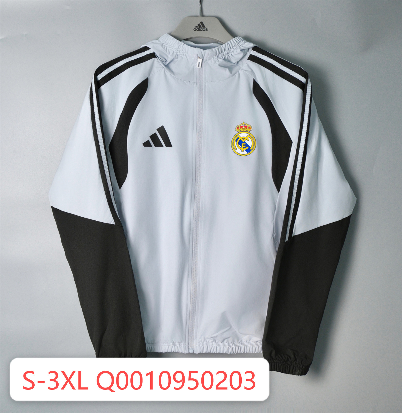 26/27 Real Madrid Light Grey Hooded Windbreaker