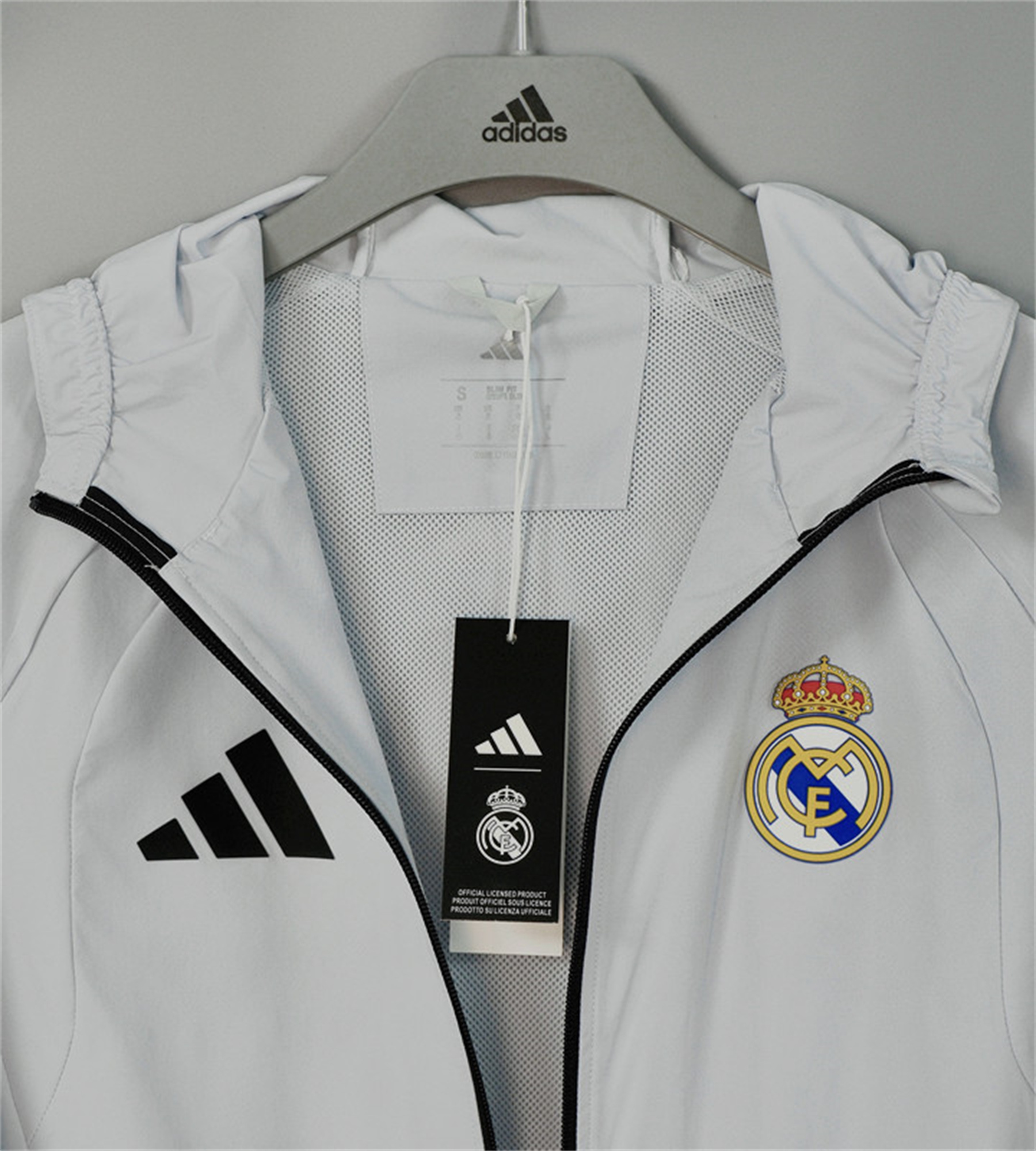 26/27 Real Madrid Light Grey Hooded Windbreaker