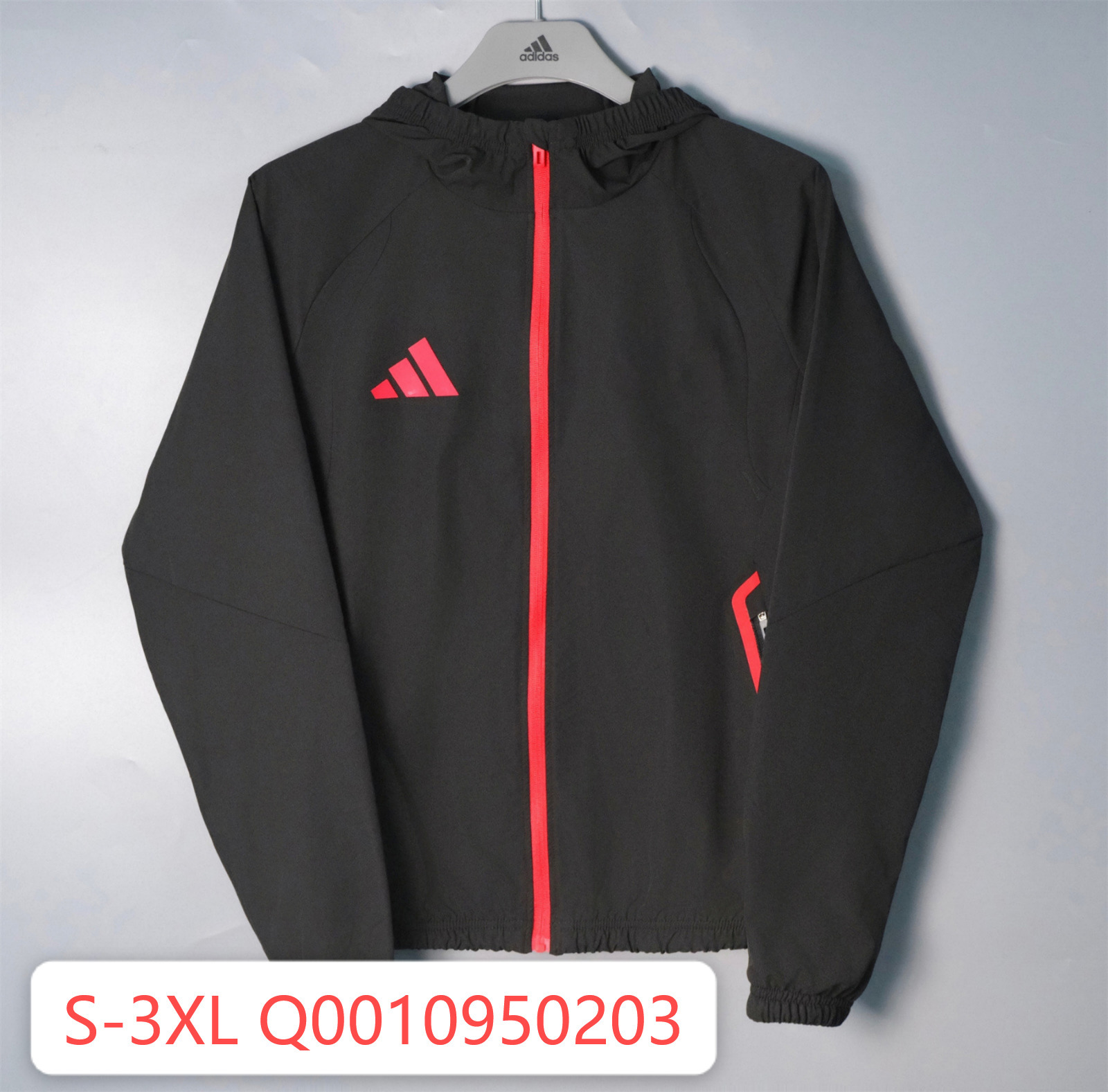 26/27 Adidas Black and Red Hooded Windbreaker