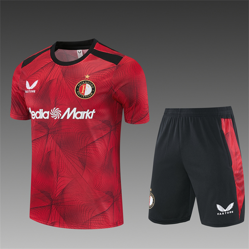 26/27 Feyenoord Black and Red Short Sleeve Tracksuits