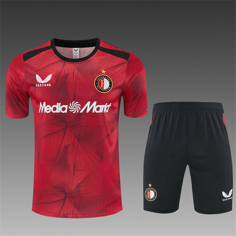 26/27 Feyenoord Black and Red Short Sleeve Tracksuits