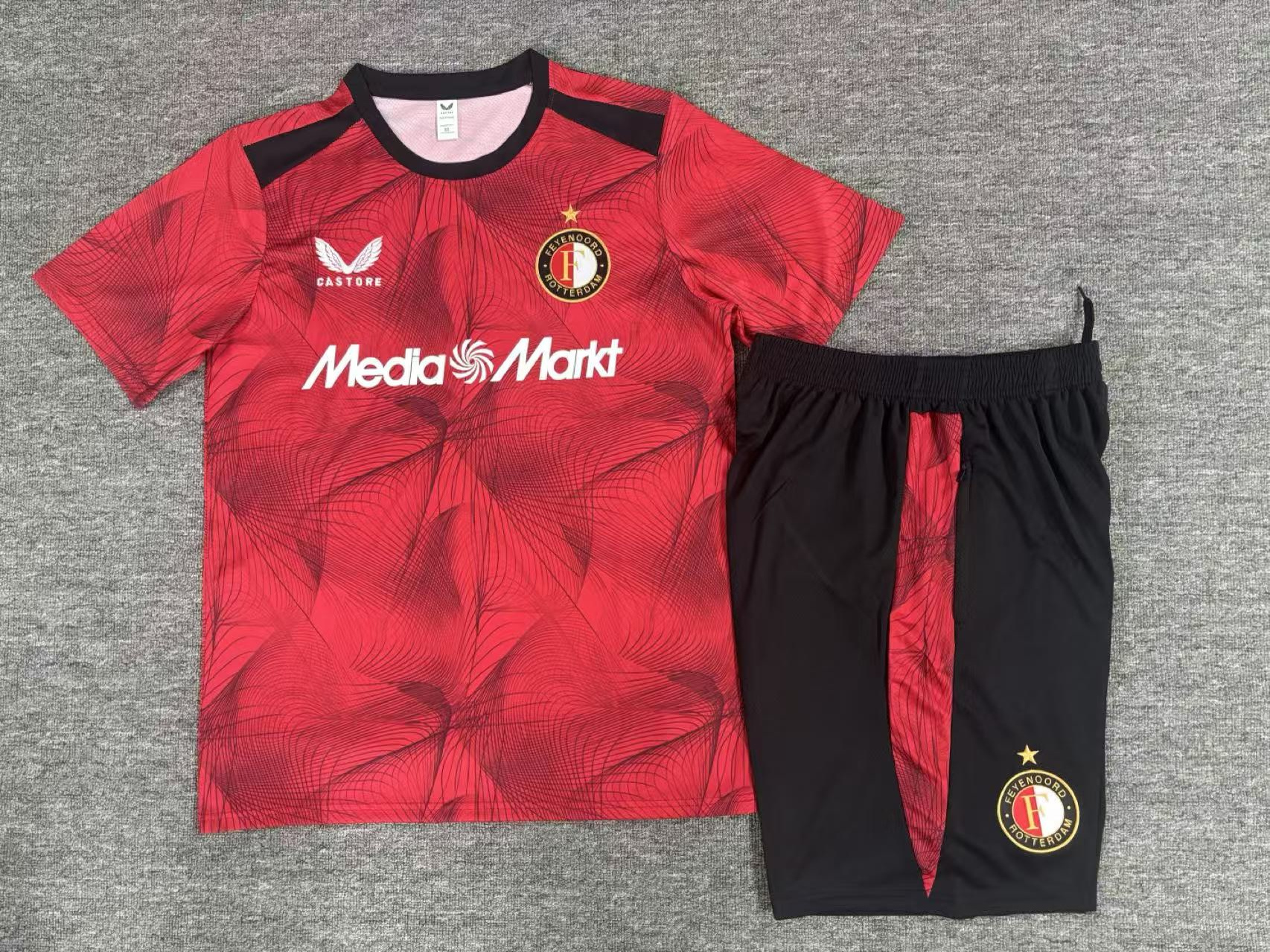 26/27 Feyenoord Black and Red Short Sleeve Tracksuits