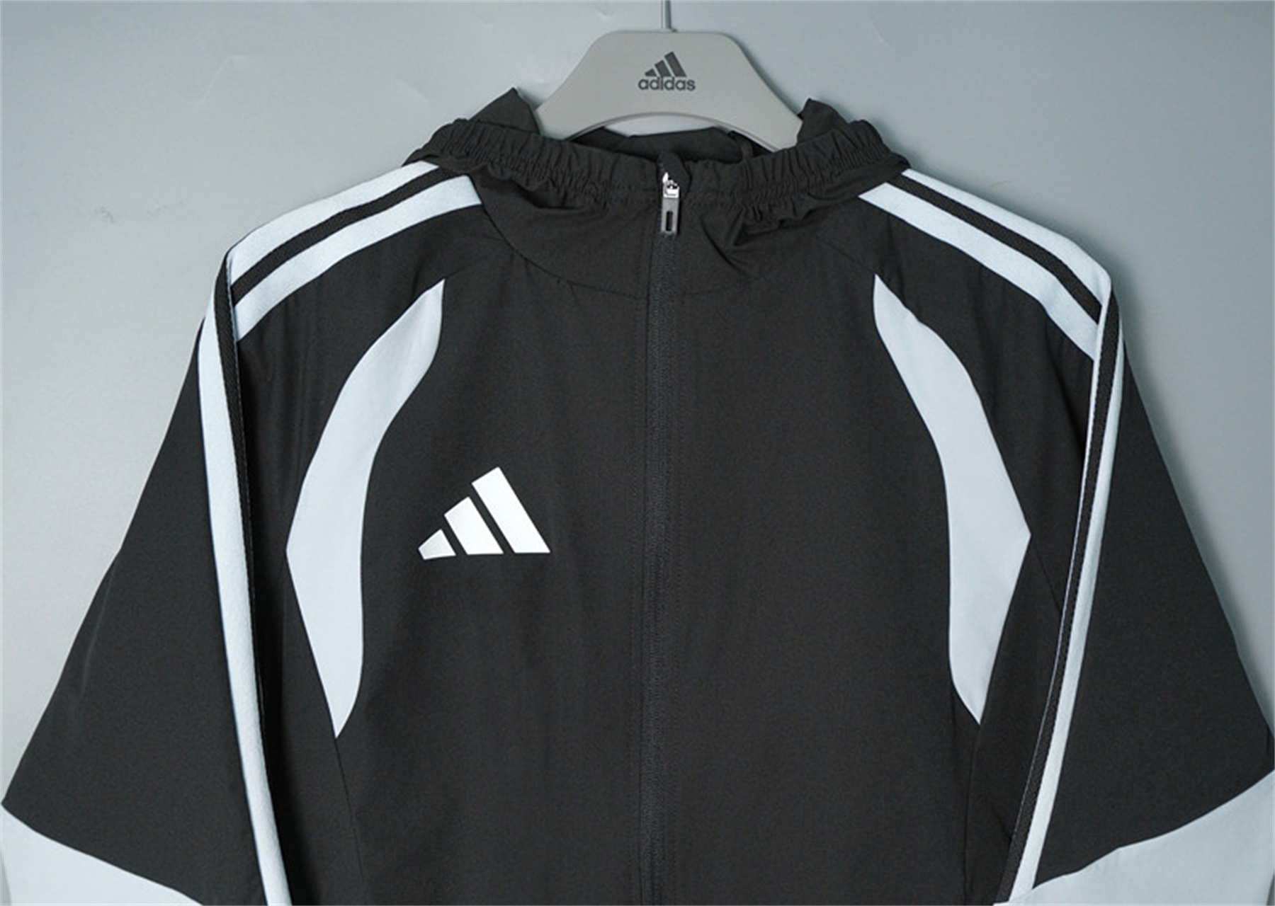 26/27 Adidas Black and Light Grey Hooded Windbreaker