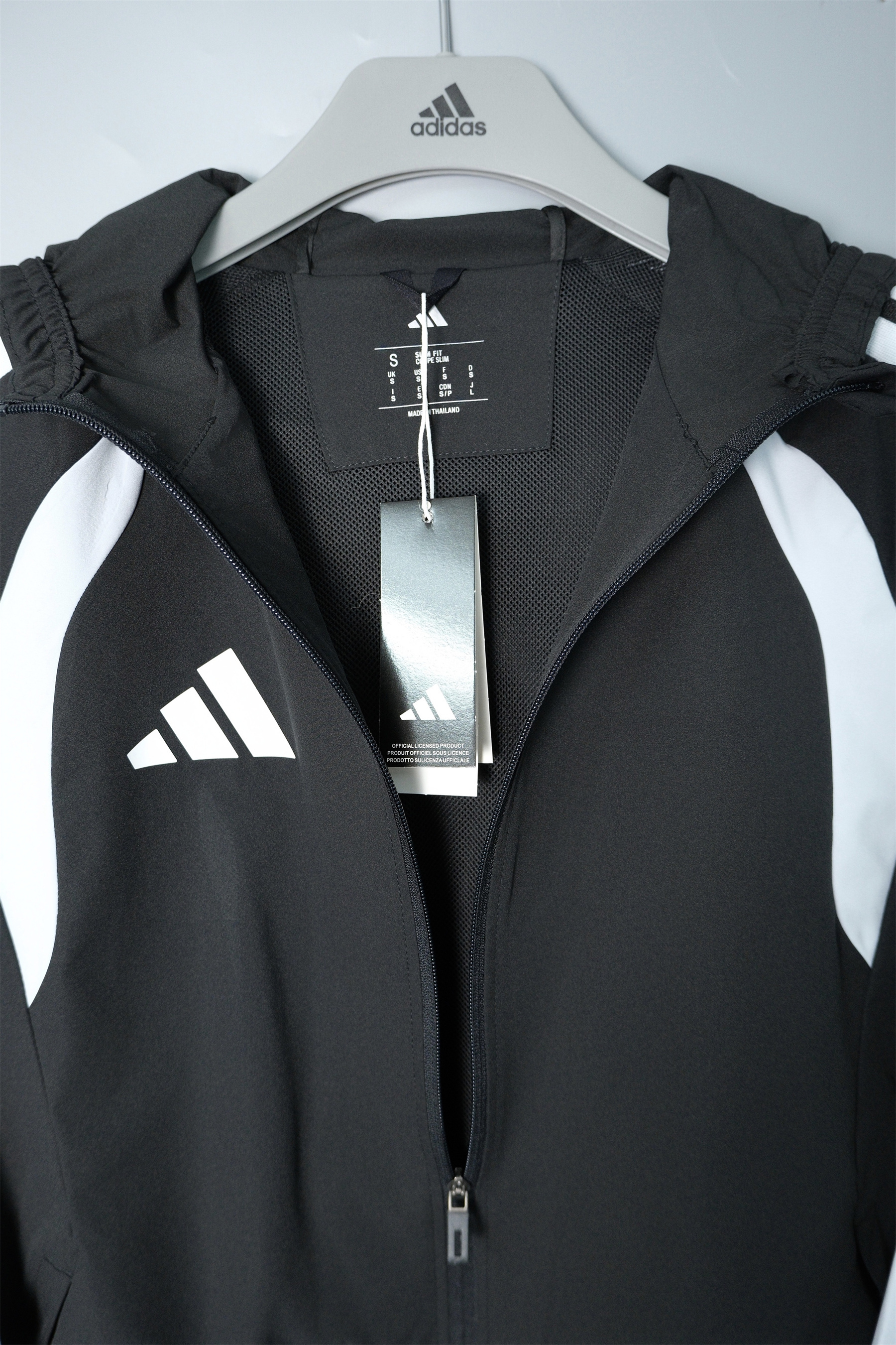 26/27 Adidas Black and Light Grey Hooded Windbreaker