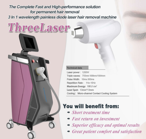 Laser epilation machine 3 in 1 wavelength 755nm/ 808nm/1064nm painless permanent diode laser hair removal equipment