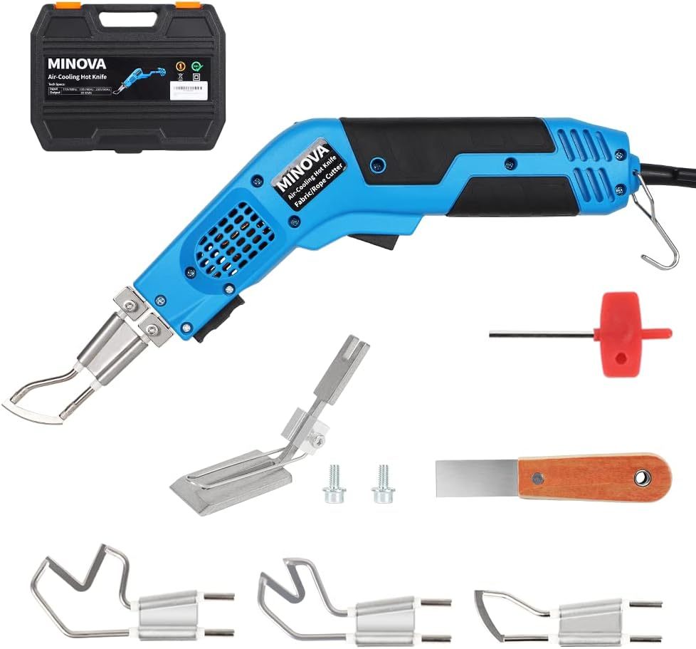 Minova Air Cooled Pro Electric Hot Knife Fabric Cutter Rope Cutting Tool Kit with 3pcs Blades &amp; Accessories