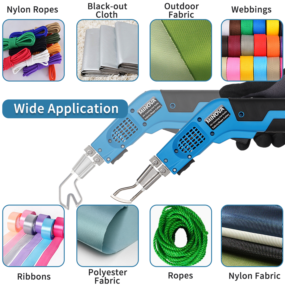 MINOVA 7A-3 Air Cooled Pro Rope Cutter With V Blades, Electric Webbing Fabric Cutter Tool Kits