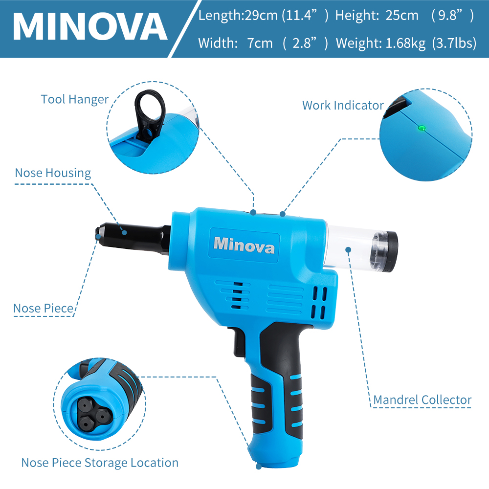 Minova Battery Rivet Tool Kit Cordless Rivet Gun KD-02DT