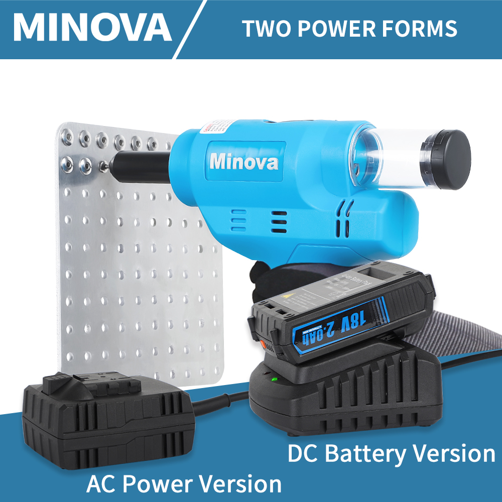 MINOVA Battery Rivet Tool Kit Cordless Rivet Tool KD-02F A+D Compatible with 3/32" (2.4 mm) to 3/16"(4.8 mm) Stainless Steel Rivets