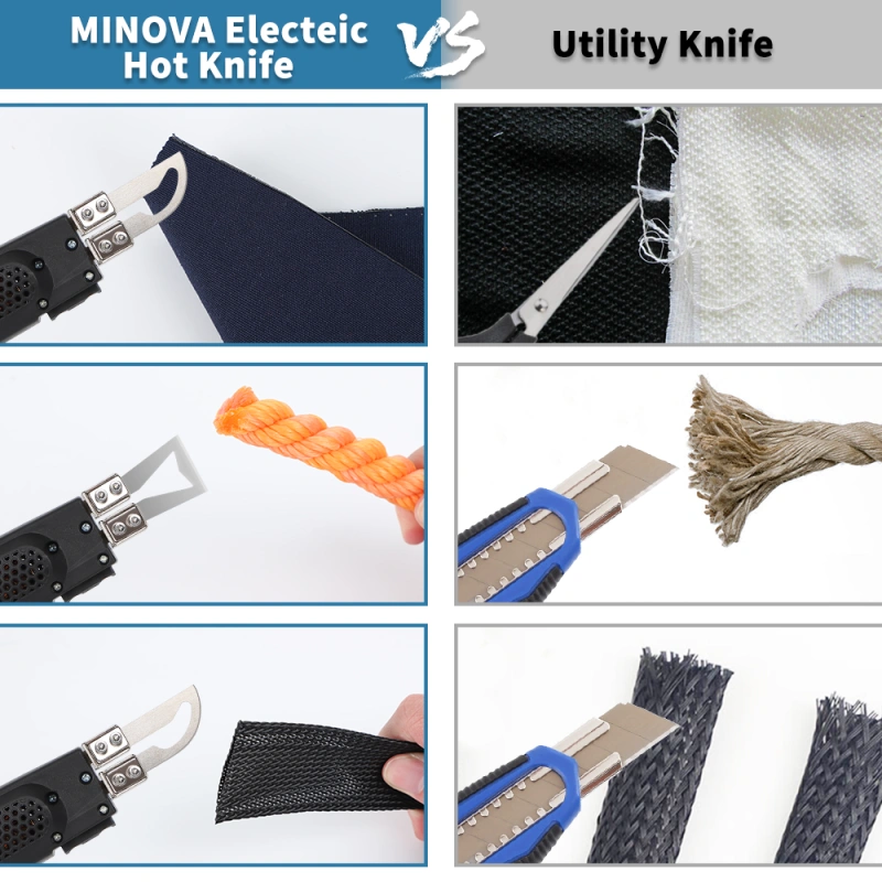 MINOVA Cordless Air Cooled Pro Electric Hot Knife Fabric Cutter Rope Cutting Tool Kit with 4pcs Blades & Accessories 2.0Ah 18V KD-DC-100-0