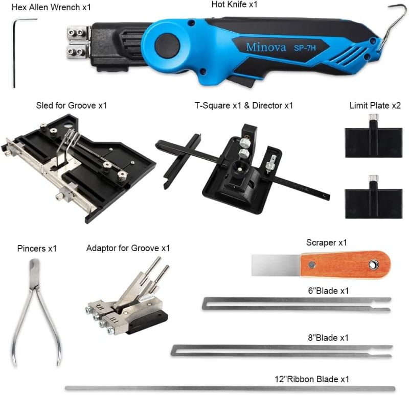 MINOVA Rotatable Hot Knife Foam Cutter Styrofoam Cutting Tool Kit Air Cooled 200W AC Hot Knife Cutter Foam Cutting Tool Kit with Whole Accessories