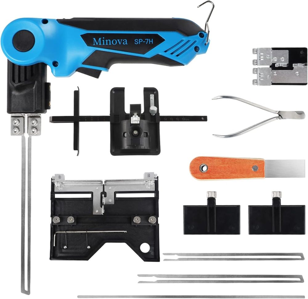 MINOVA Rotatable Hot Knife Foam Cutter Styrofoam Cutting Tool Kit Air Cooled 200W AC Hot Knife Cutter Foam Cutting Tool Kit with Whole Accessories