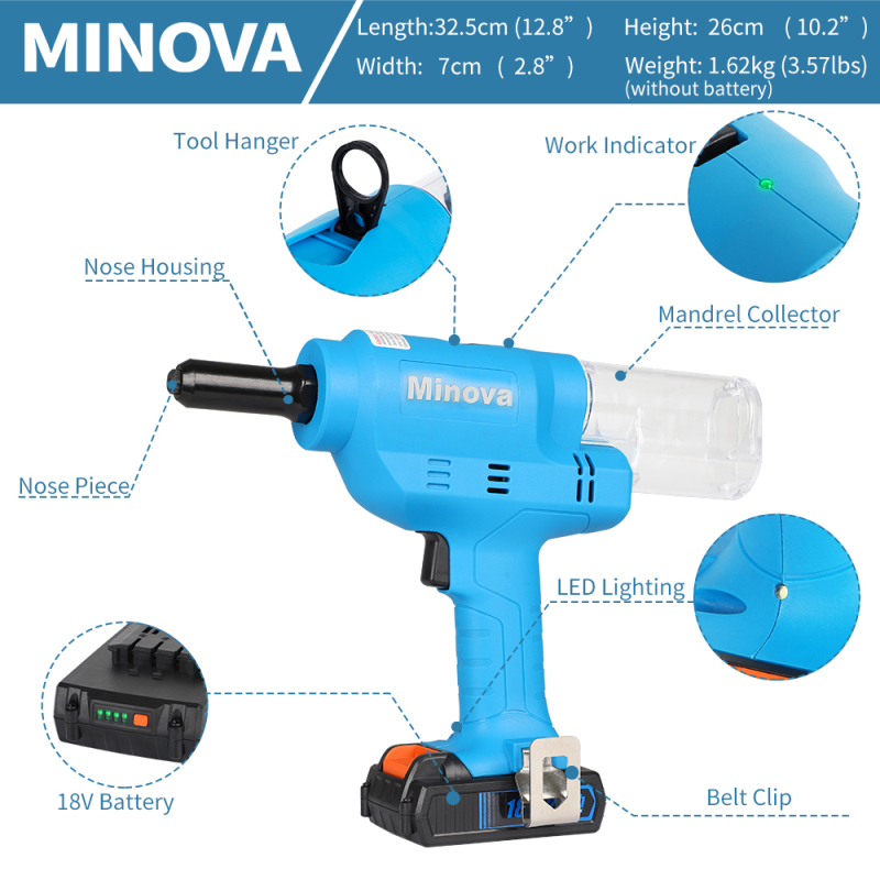 Minova Battery Rivet Tool Kit Cordless Rivet Tool KD-02FD