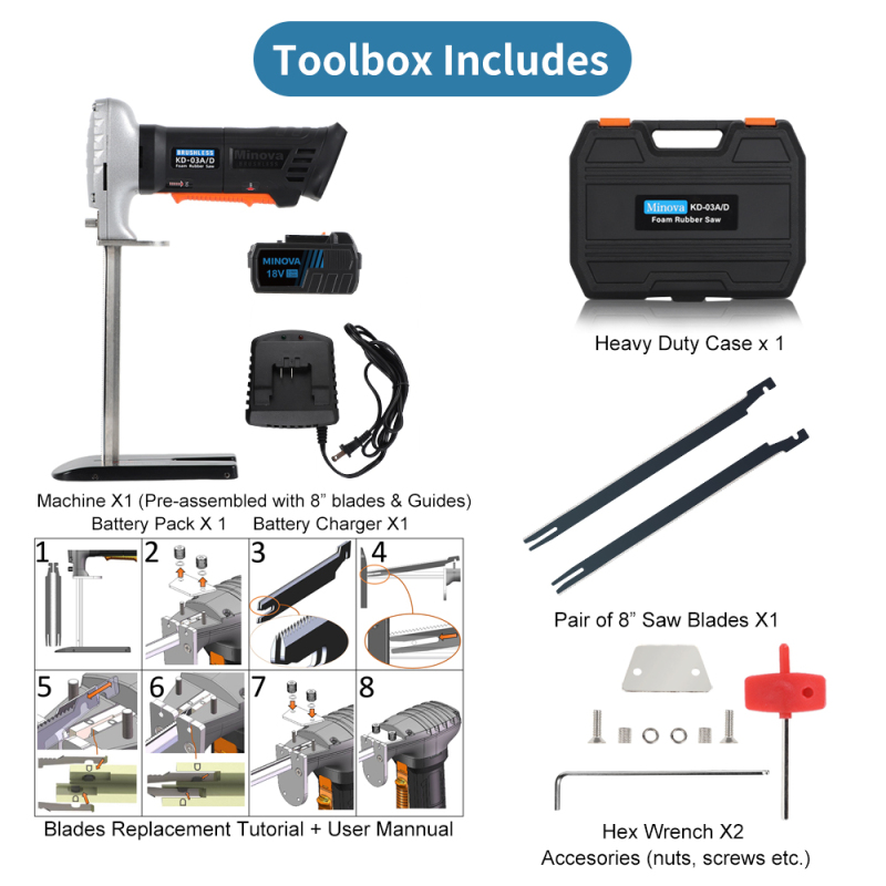 MINOVA Brushless Foam Rubber Cutter 8” Kit KD-03D