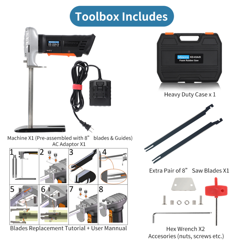 MINOVA Brushless Foam Rubber Cutter 8” Kit KD-03A