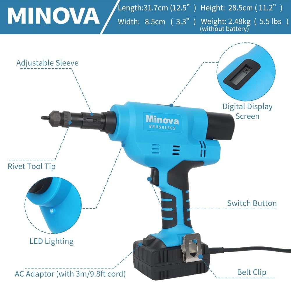 MINOVA KD-04X Electric Brushless Rivet Nut Gun Set with Case (Corded)