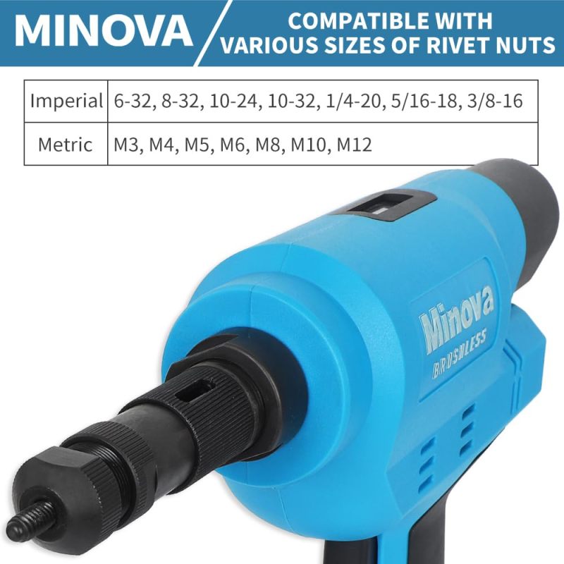 MINOVA Brushless Rivet Nut Tool KD-04X Rivnut Tool Rivet Nut Gun Electric Rivet Nut Gun Set with Case(Cordless)