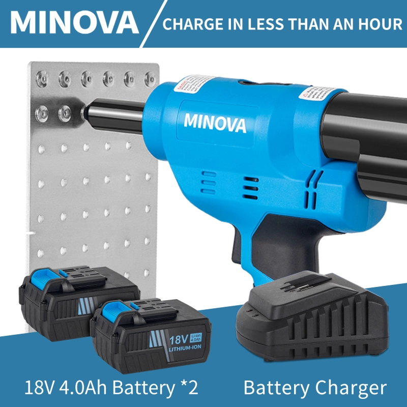 MINOVA KD-02X+ Brushless Rivet Gun, Cordless Rivet Tool compatible with 1/4"(6.4mm) Stainless Steel Rivets, Automatic Rivet Recoil with 18V 4.0Ah Battery(2pcs) 1 Charger, Portable Carrying Case