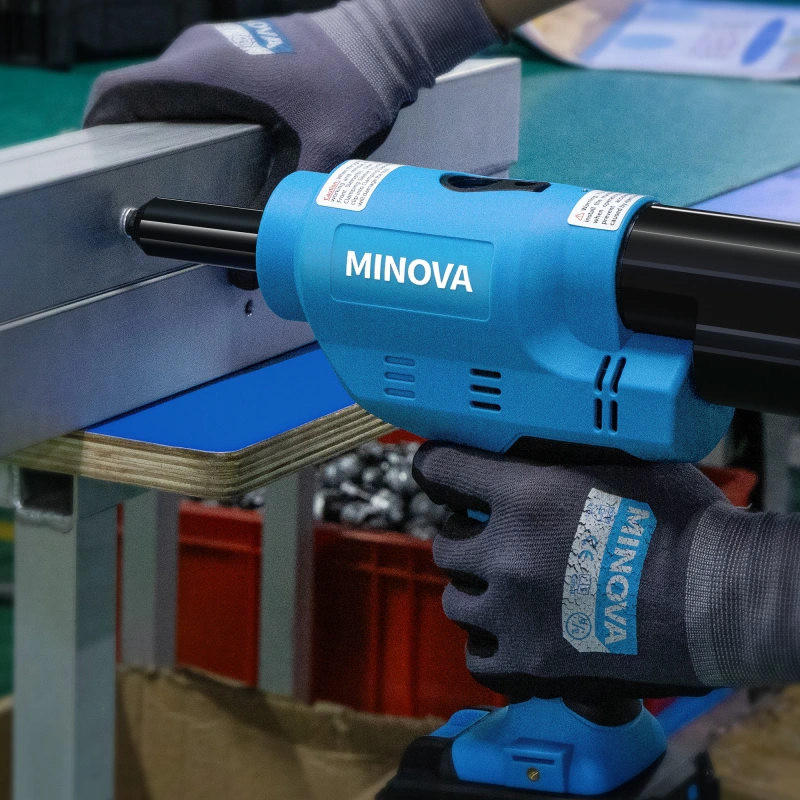 MINOVA KD-02X+ Brushless Rivet Gun, Cordless Rivet Tool compatible with 1/4"(6.4mm) Stainless Steel Rivets, Automatic Rivet Recoil with 18V 4.0Ah Battery(2pcs) 1 Charger, Portable Carrying Case